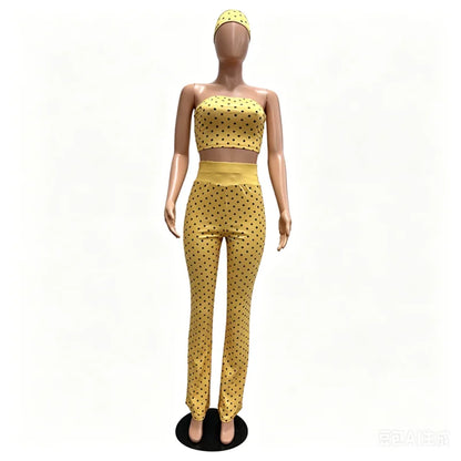Women's Polka Dot Strapless Crop Two Piece Set White – Color Option