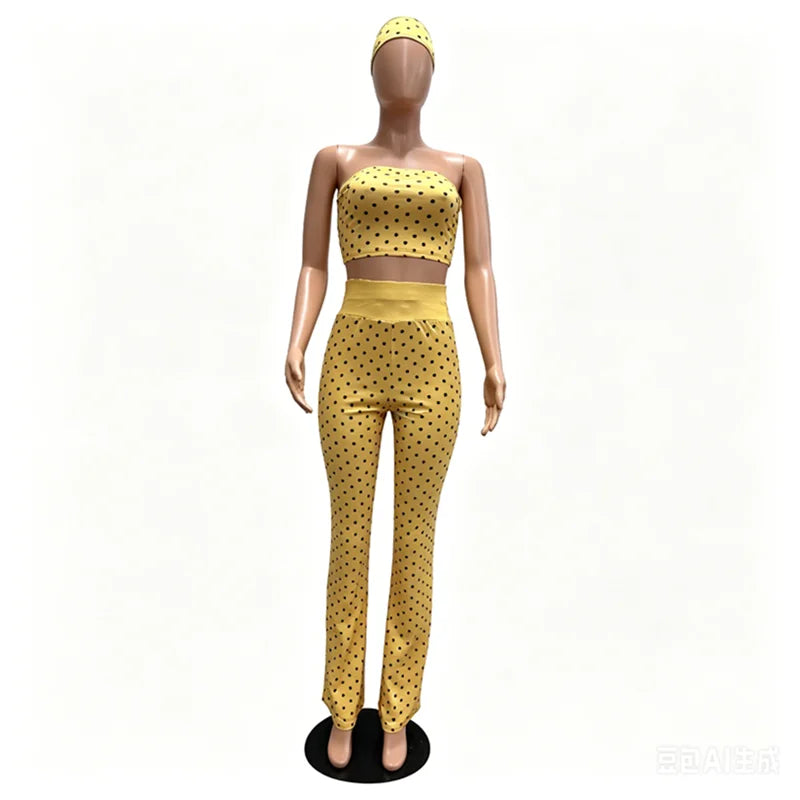 Women's Polka Dot Strapless Crop Two Piece Set White – Color Option