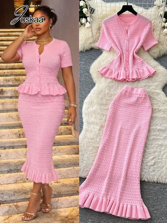 Women's Ribbed Knit High Waist Two Piece Set - Women's Fashion Wholesale - Front View
