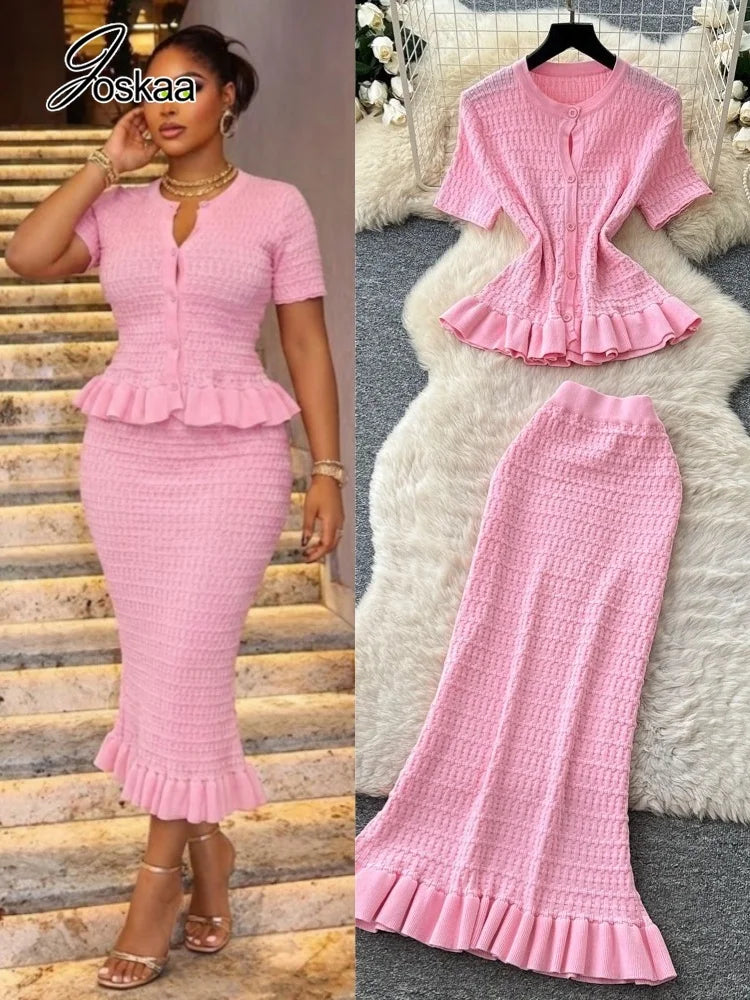 Women's Ribbed Knit High Waist Two Piece Set - Women's Fashion Wholesale - Front View