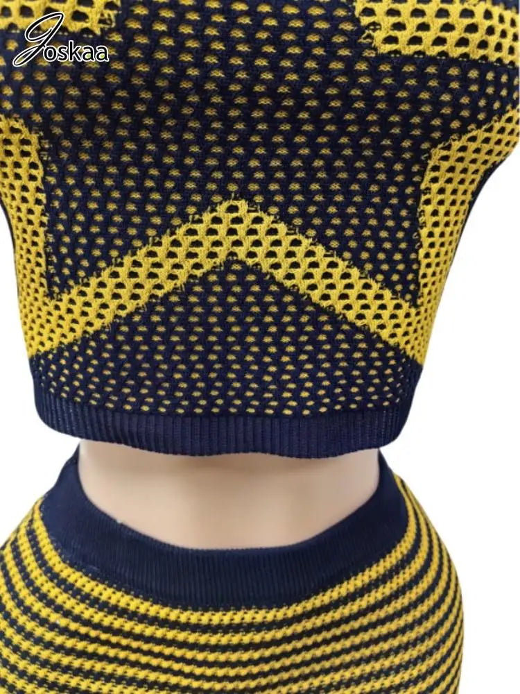 Women's Striped Ribbed Knit Two Piece Set - Model Wearing Style