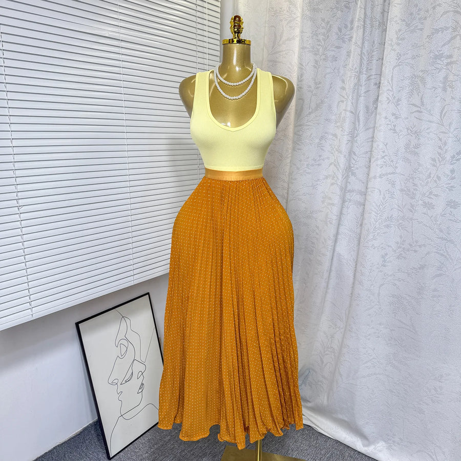 Women's Crop High Waist Pleated Two Piece Set