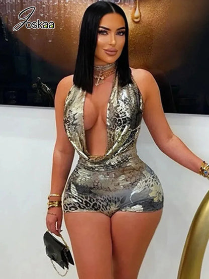 Women's Backless Halter Sleeveless Romper Green – Side View