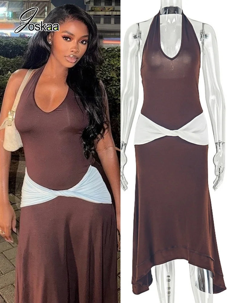 Women's V-neck Halter One Shoulder Bodycon Dress - Women's Fashion Wholesale - Front View