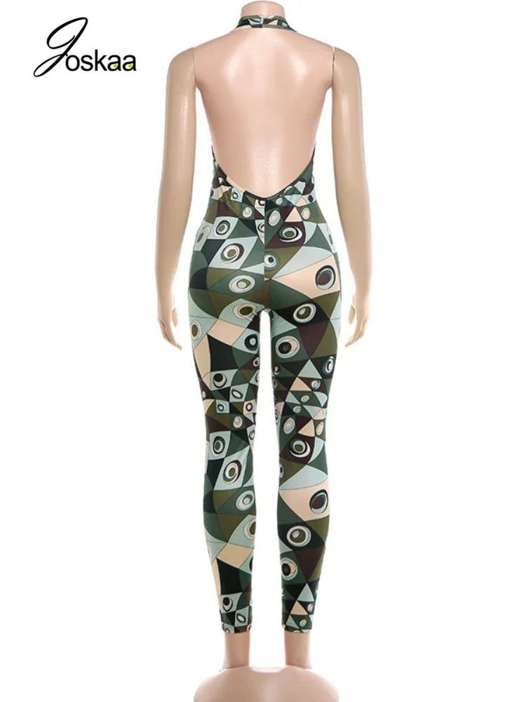 Women's Backless Halter Sleeveless Romper Dark Green – Detail View