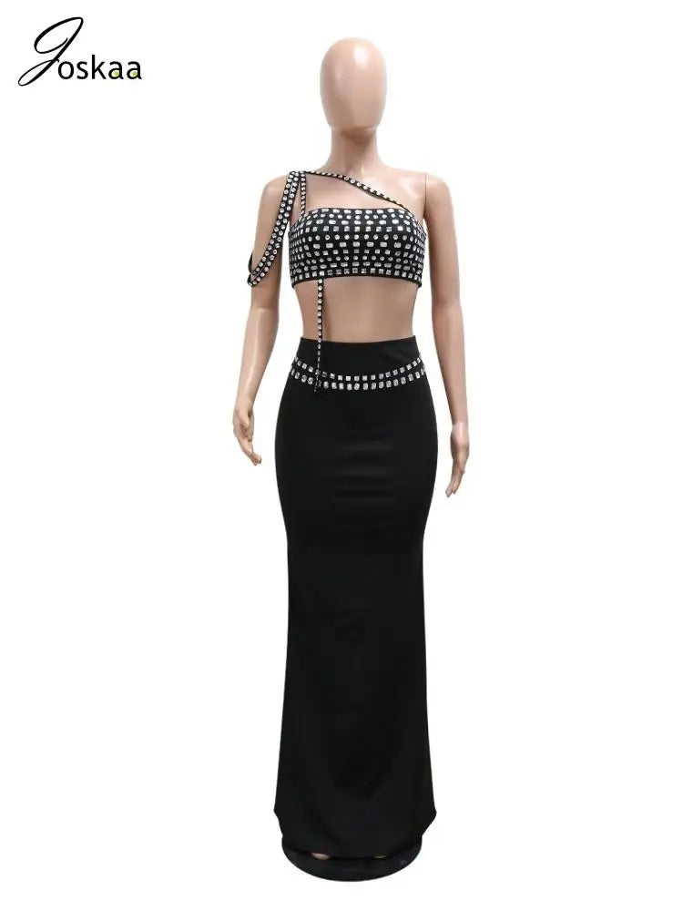 Wholesale Women's Rhinestone Maxi Two Piece Set White – Back View