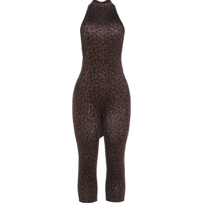 Women's Leopard Print Backless Halter Sleeveless Romper - Additional View 7