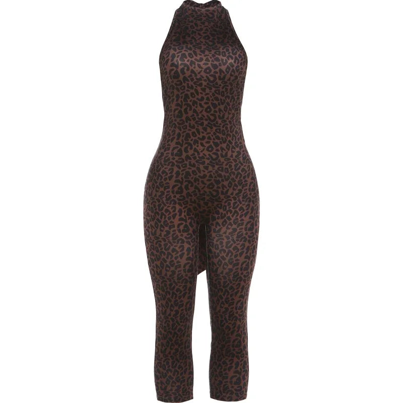 Women's Leopard Print Backless Halter Sleeveless Romper - Additional View 7