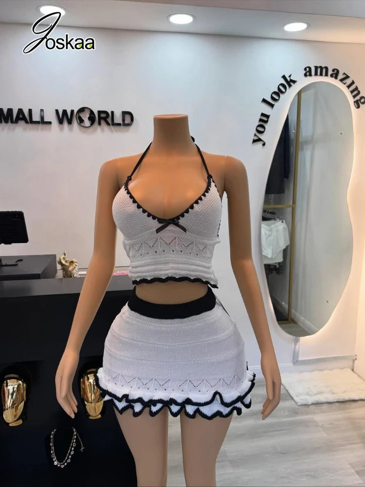 Women's Knit Halter Crop Mini Two Piece Set – Women's Fashion Wholesale – Front View