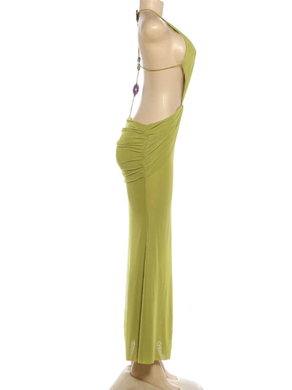 Joskaa Ruched Backless Dress Long Green Evening - dress image 3
