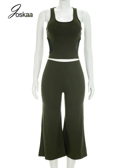 Women's Mesh High Waist Wide Leg Two Piece Set - Back View