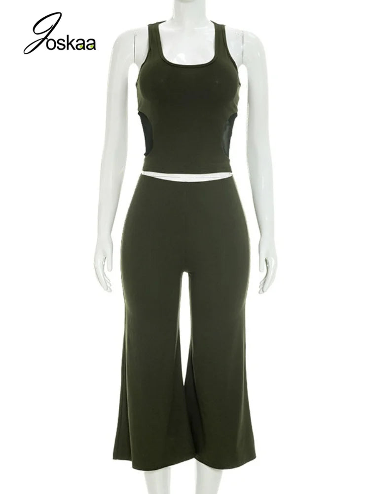 Women's Mesh High Waist Wide Leg Two Piece Set - Back View