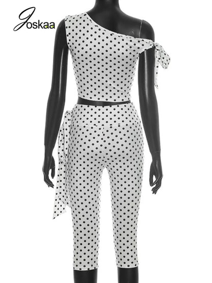 Women's Polka Dot One Shoulder High Waist Two Piece Set - Detail View