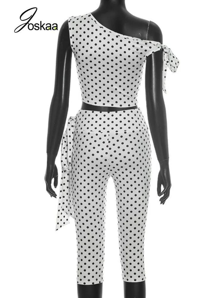 Women's Polka Dot One Shoulder High Waist Two Piece Set - Detail View