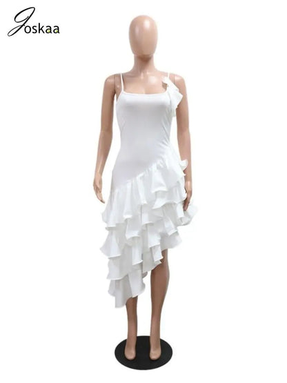 Women's Sleeveless Elegant Irregular Ruffled Bodycon Dress Red – Back View