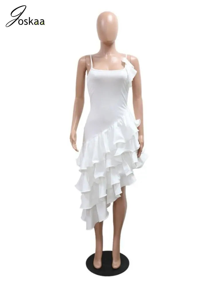 Women's Sleeveless Elegant Irregular Ruffled Bodycon Dress Red – Back View