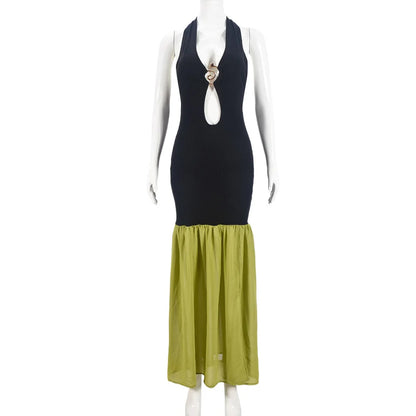 Women's Lace Backless Halter Bodycon Maxi Dress