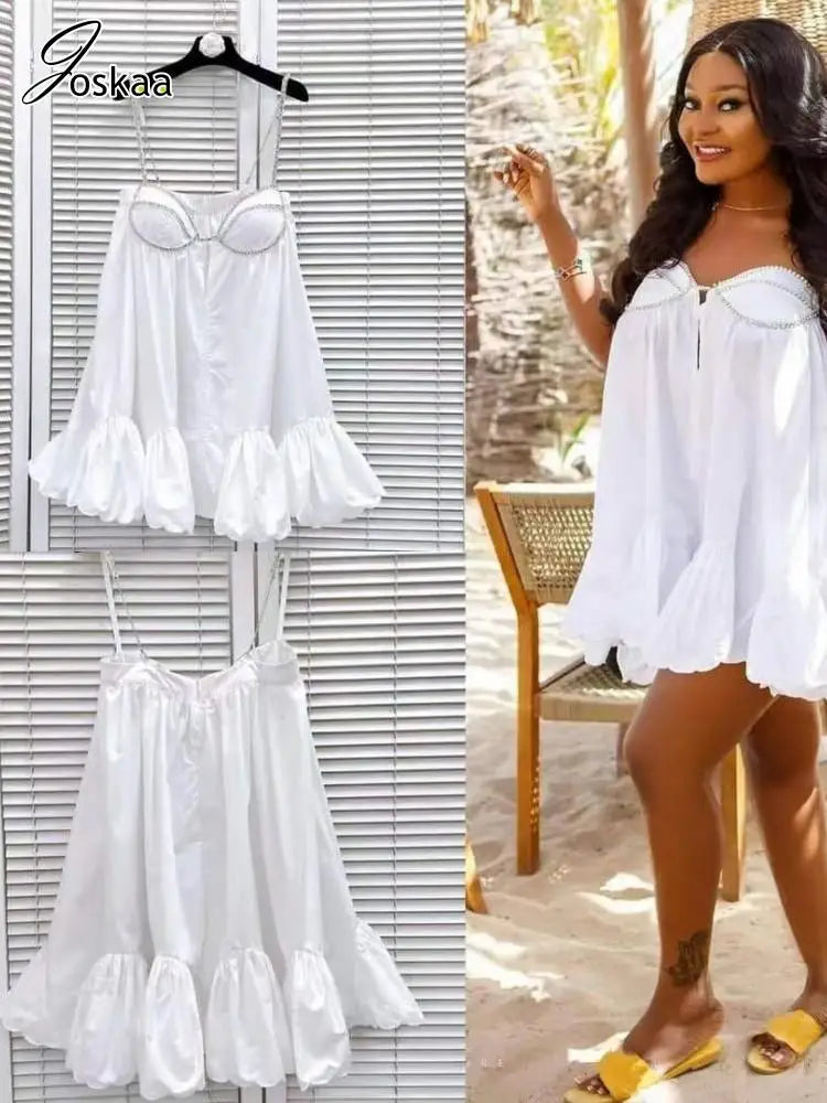 Women's Rhinestone Trim Spaghetti Strap Mini Dress Black – Front View