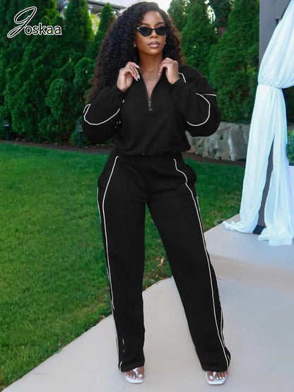 Women's Stripe Sporty Tracksuits Striped Two Piece Set Black – Side View