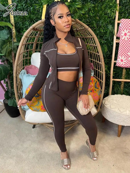 Women's Crop Zip Fall Sporty Two Piece Set Gray – Side View