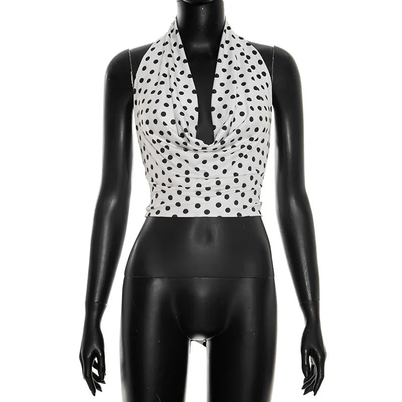 Women's Polka Dot Lace Backless Halter Top
