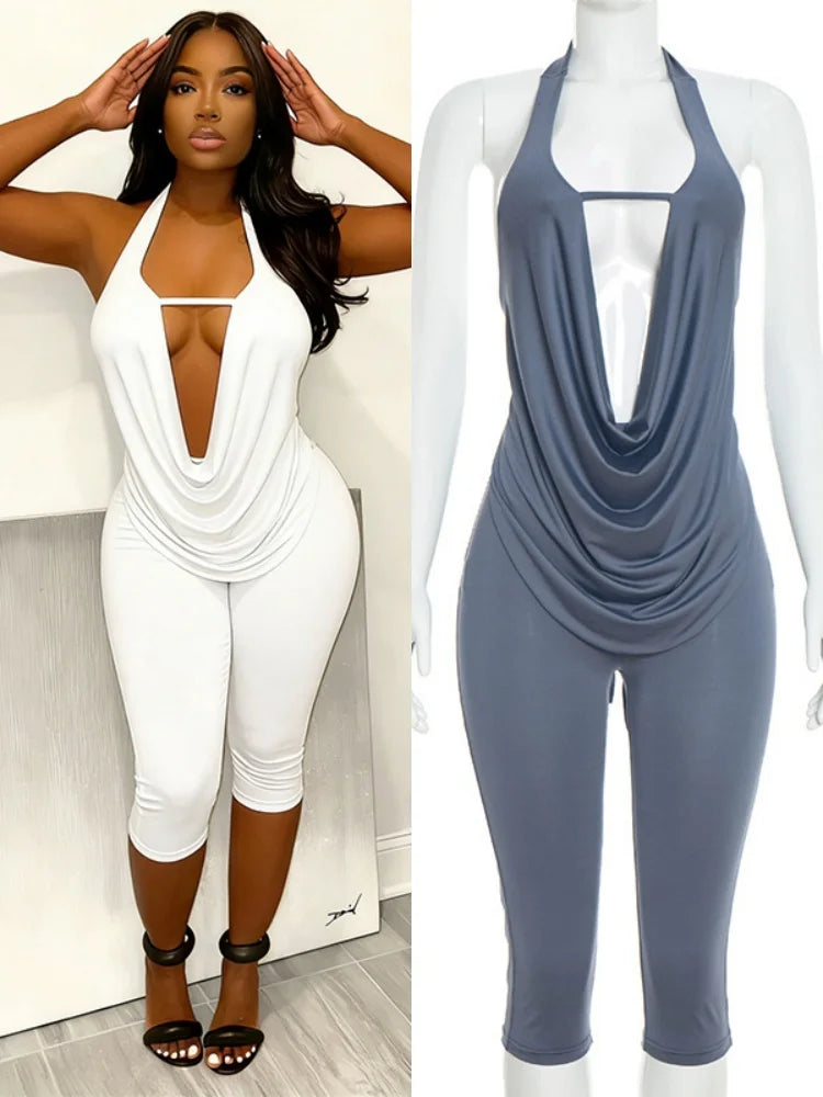 Women's Backless Halter Two Piece Set Bandage - Front View