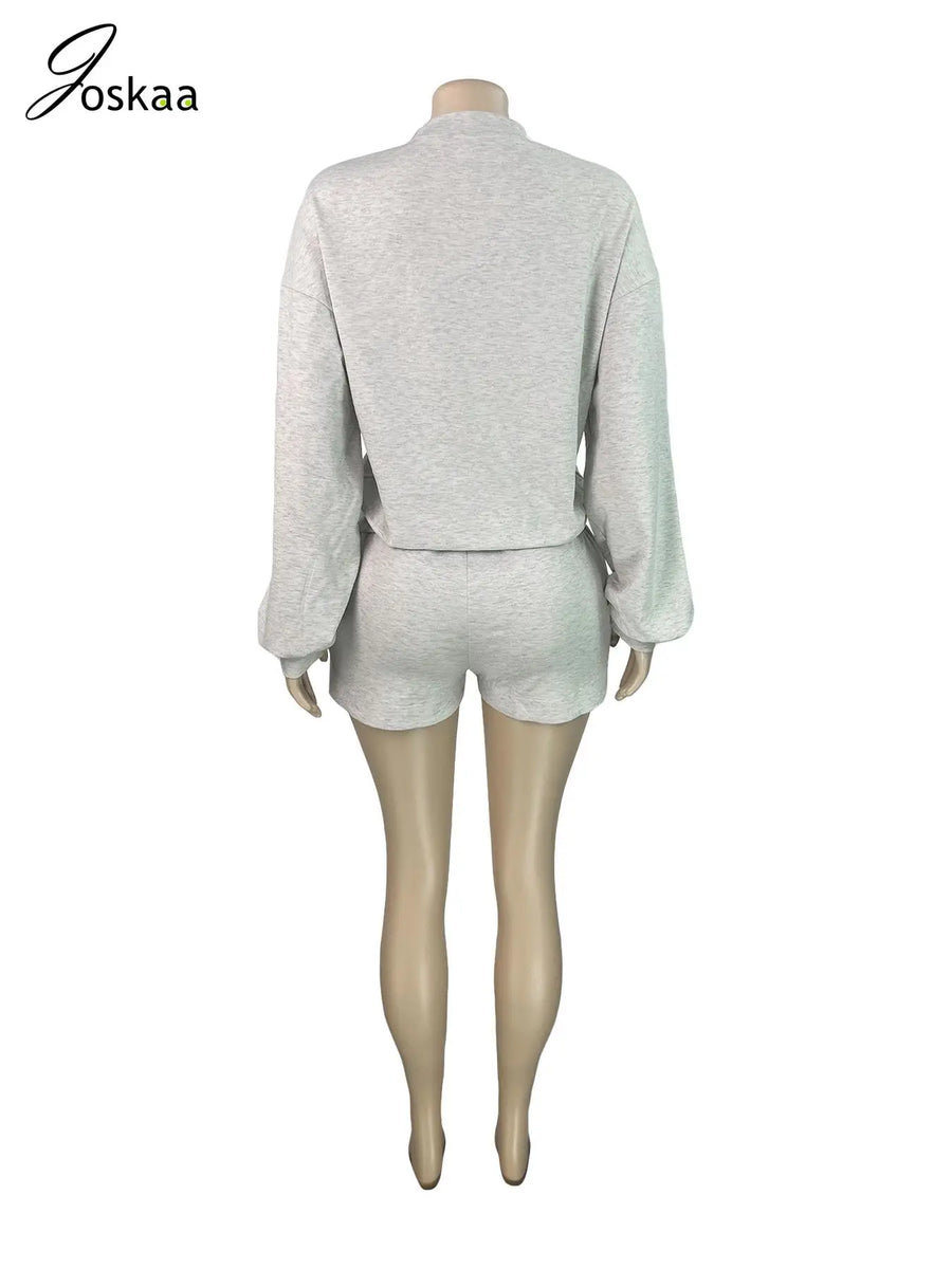 Women's Long Sleeve Fall Crewneck Sweatshirt Two Piece Set Black – Detail View