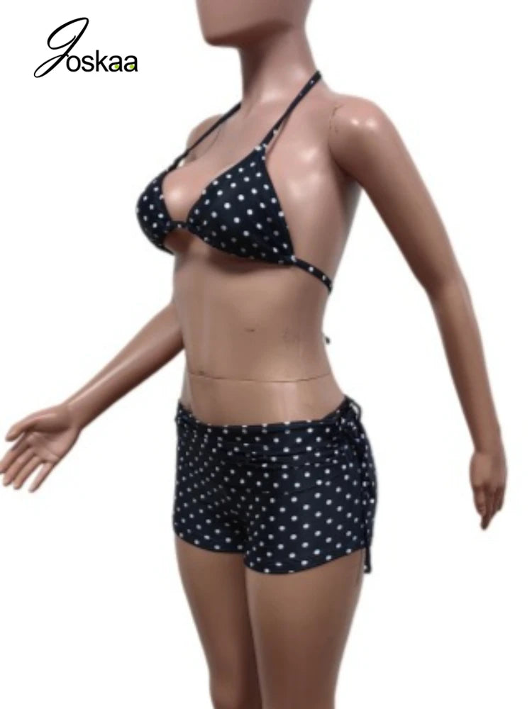 Women's Polka Dot Swimwear Pieces Printed Bikini Set Red – Side View