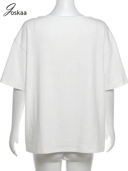 Women's Letter Print Short Sleeve Oversized Top Black – Detail View