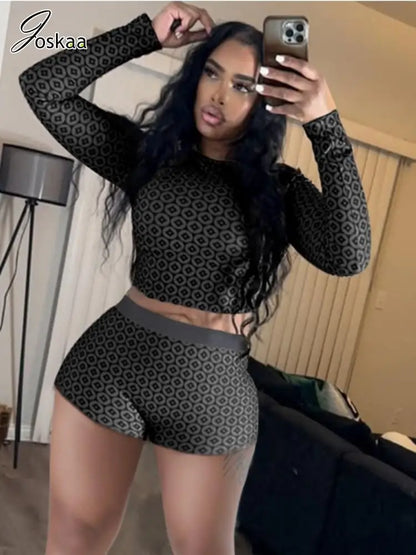 Wholesale Women's Long Sleeve Crop Two Piece Set Black – Side View
