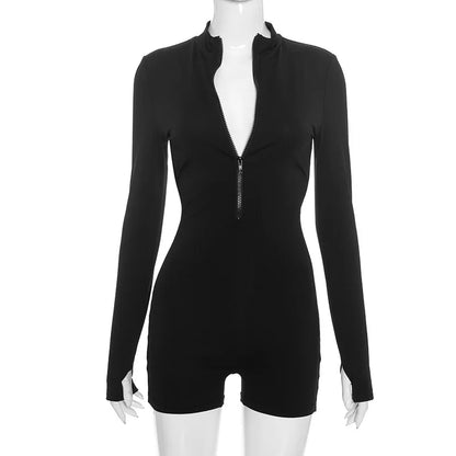 Women's Ruched Cutout Zip Up Long Sleeve Romper - Additional View 9