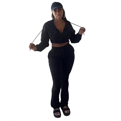 Wholesale Women's Crop Zip Hooded Two Piece Set