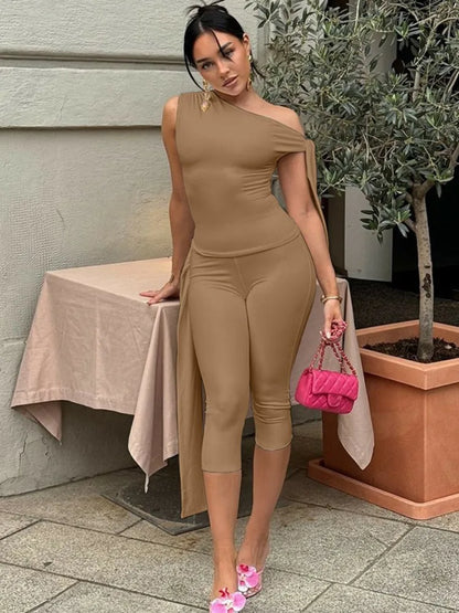 Women's Sporty Skew Collar Two Piece Set