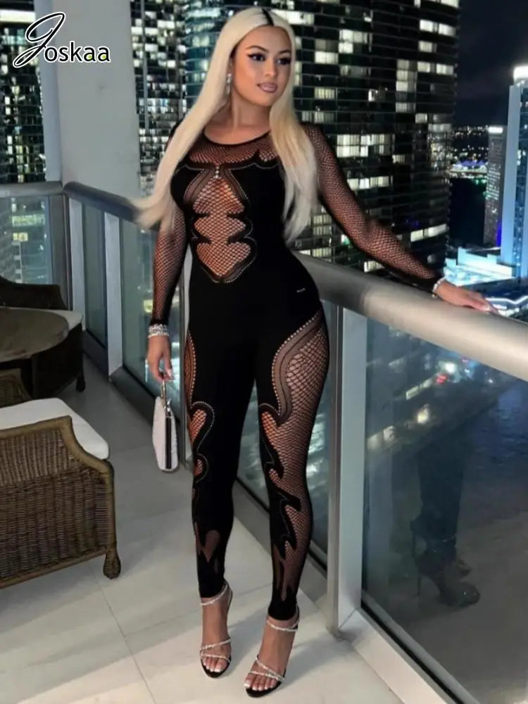 Wholesale Women's Lace Long Sleeve Bodycon Romper Black – Back View