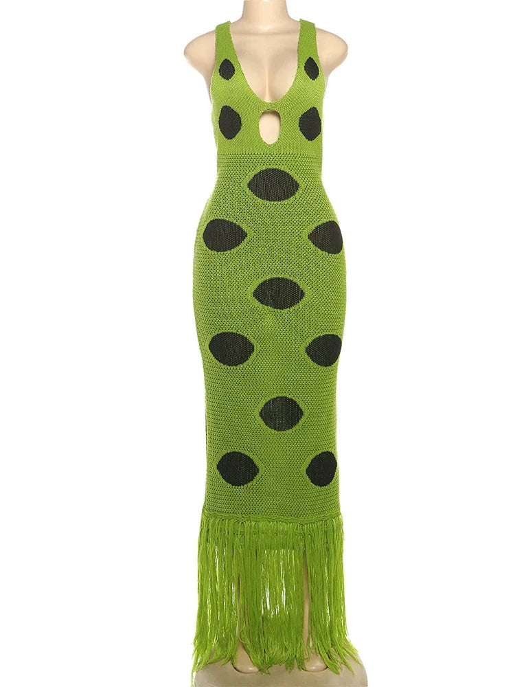 Women's Polka Dot Knit Cutout Maxi Dress