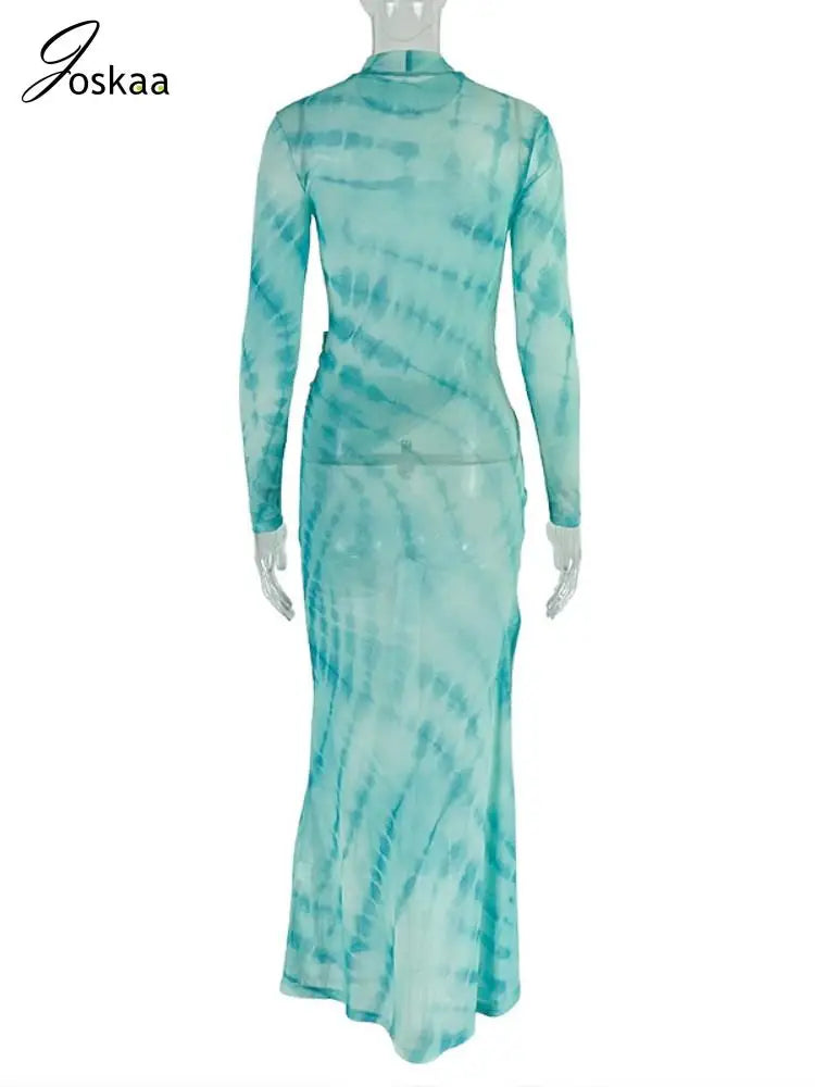 Women's Mesh Ruched Long Sleeve Bodycon Dress Green – Detail View