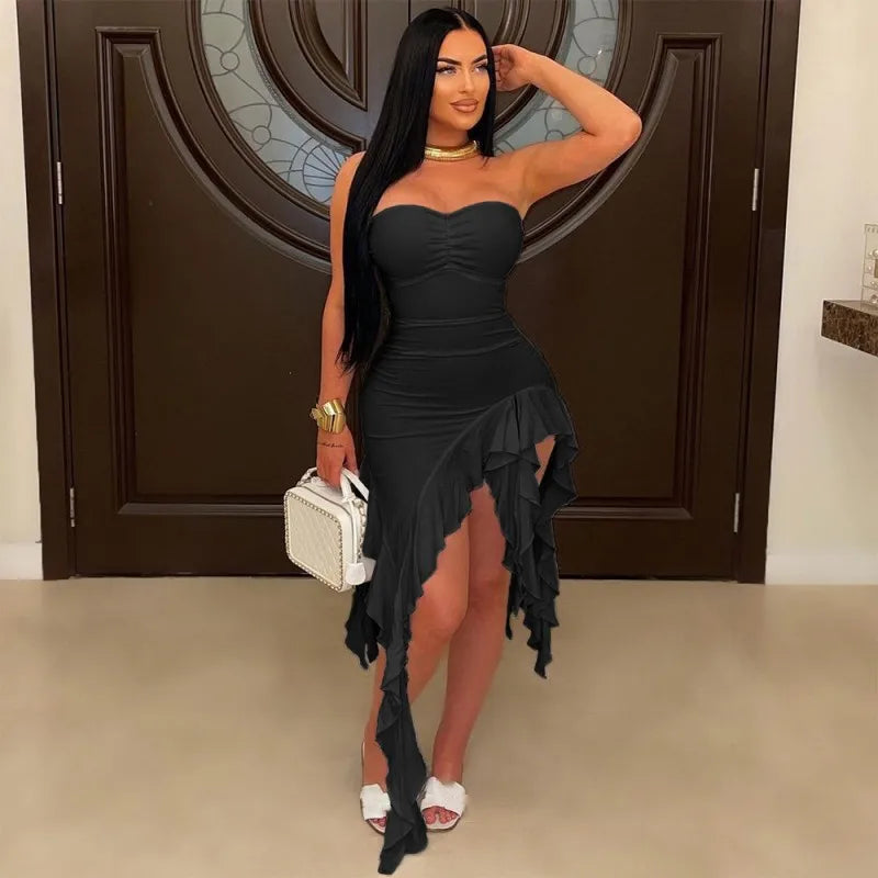 Women's Ruched Strapless Bodycon Maxi Dress