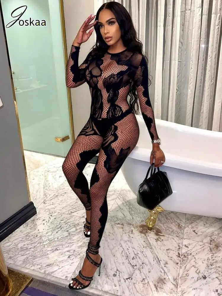 Wholesale Women's Lace Long Sleeve Bodycon Romper Black – Back View