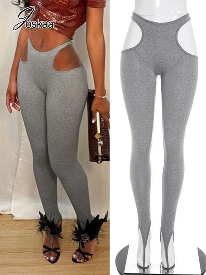 Women's Cutout Bodycon Pants Waist Leggings Foot - Women's Fashion Wholesale - Front View