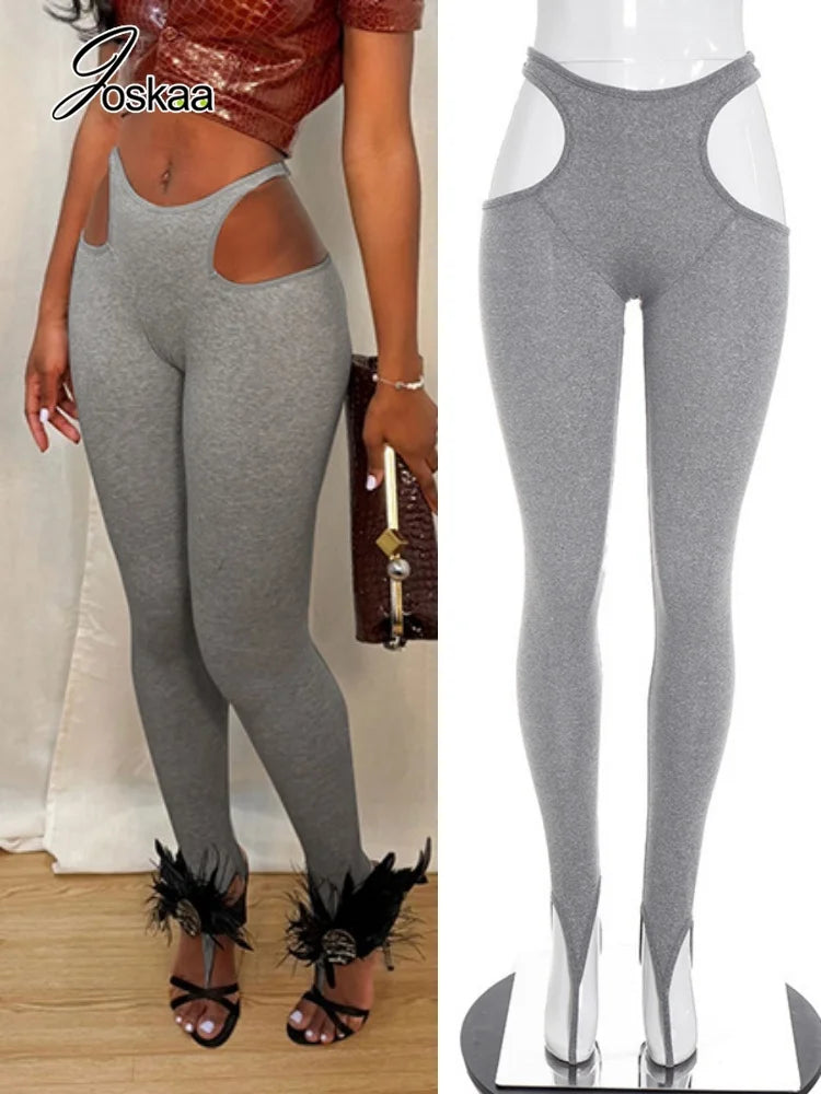 Women's Cutout Bodycon Pants Waist Leggings Foot - Women's Fashion Wholesale - Front View