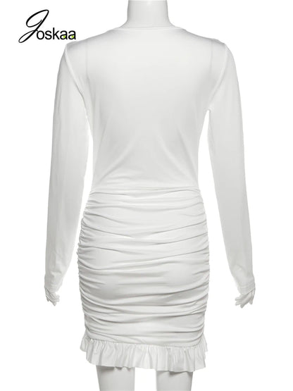 Wholesale Women's Long Sleeve Bodycon Mini Dress White – Detail View