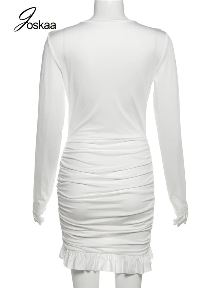 Wholesale Women's Long Sleeve Bodycon Mini Dress White – Detail View