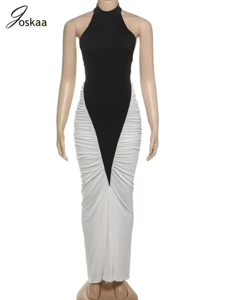 Women's Ruched Backless Halter Maxi Dress Blue – Back View