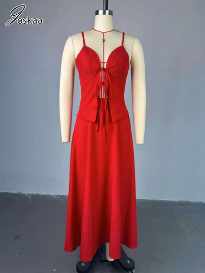 Women's Sleeveless High Waist Two Piece Set Red – Back View
