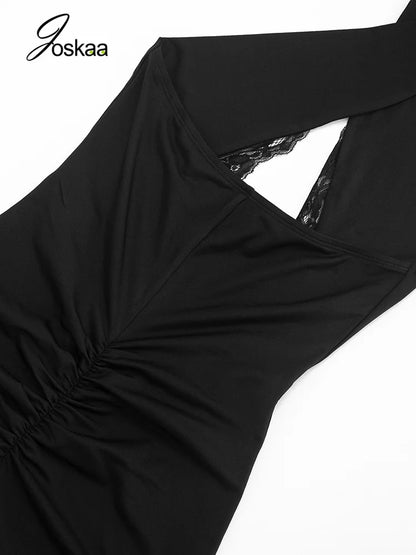 Women's Lace Backless Cutout Halter Romper - Model Wearing Style
