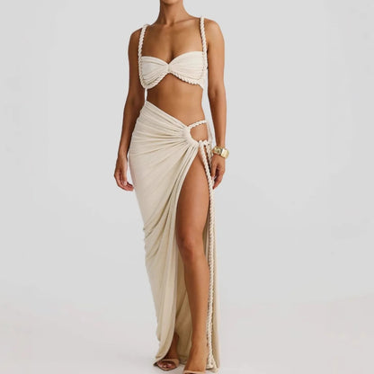 Wholesale Women's Crop Maxi Pleated Two Piece Set