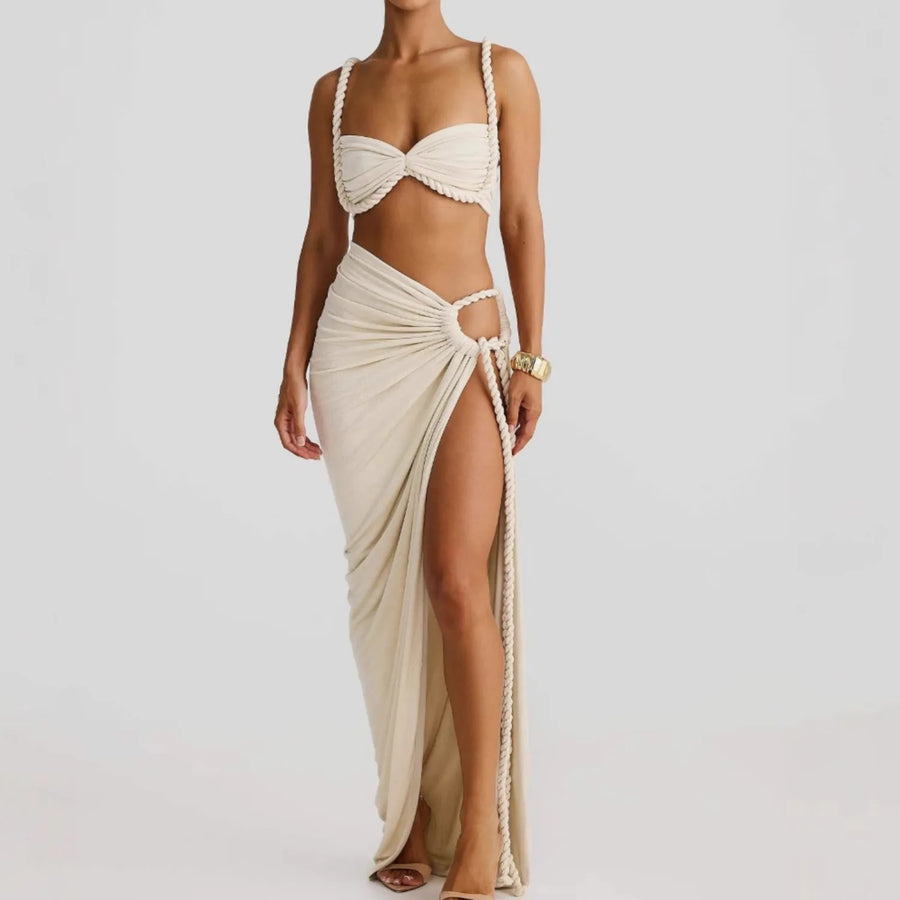 Wholesale Women's Crop Maxi Pleated Two Piece Set
