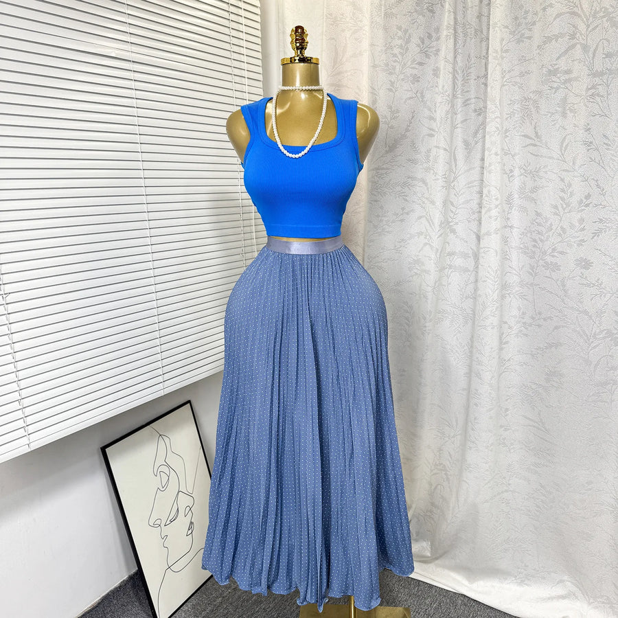 Women's Crop High Waist Pleated Two Piece Set