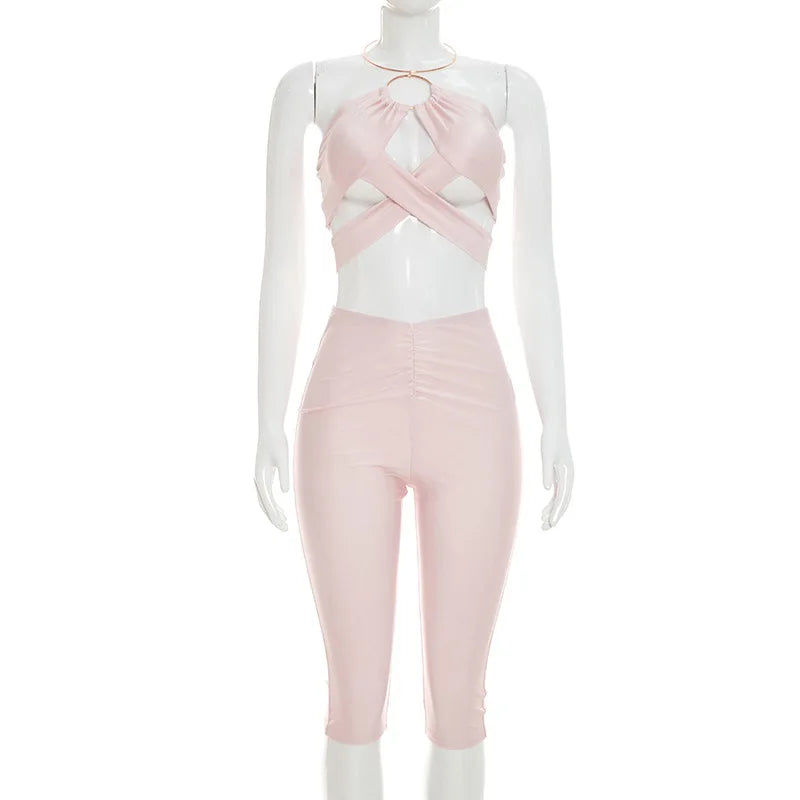 Women's Ruched Cutout Halter Two Piece Set - Detail View 9