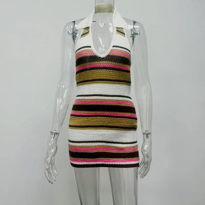 Joskaa Stripe Ribbed Knit Backless Halter Dress - dress image 7
